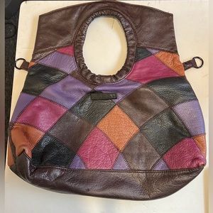 Joe Jeans Patchwork Leather Multi-Colored Clutch Handbag Purse Crossbody Bag